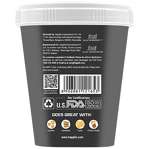 Happilo All Natural Peanut Butter - Crunchy, Unsweetened, High In Protein, Gluten Free, 510 g  