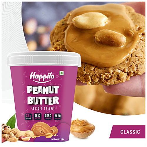 Happilo Classic Peanut Butter - Creamy, High In Protein, Gluten Free, 1 kg  Zero Cholesterol
 Zero Trans Fat
 26g Protein