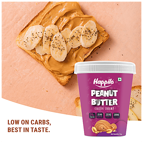 Happilo Classic Peanut Butter - Creamy, High In Protein, Gluten Free, 1 kg  Zero Cholesterol
 Zero Trans Fat
 26g Protein