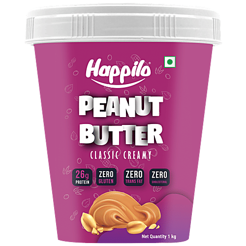 Happilo Classic Peanut Butter - Creamy, High In Protein, Gluten Free, 1 kg  Zero Cholesterol
 Zero Trans Fat
 26g Protein
