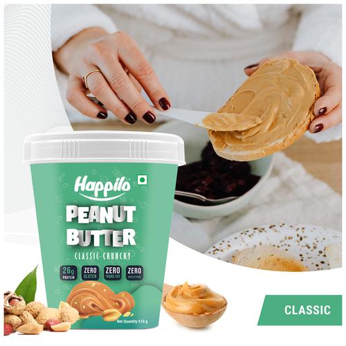 Happilo Classic Peanut Butter - Crunchy, High In Protein, Gluten Free, 510 g  