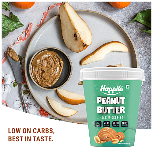 Happilo Classic Peanut Butter - Crunchy, High In Protein, Gluten Free, 510 g  High Protein
 Gluten Free