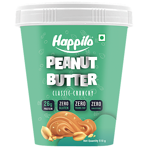 Happilo Classic Peanut Butter - Crunchy, High In Protein, Gluten Free, 510 g  High Protein
 Gluten Free