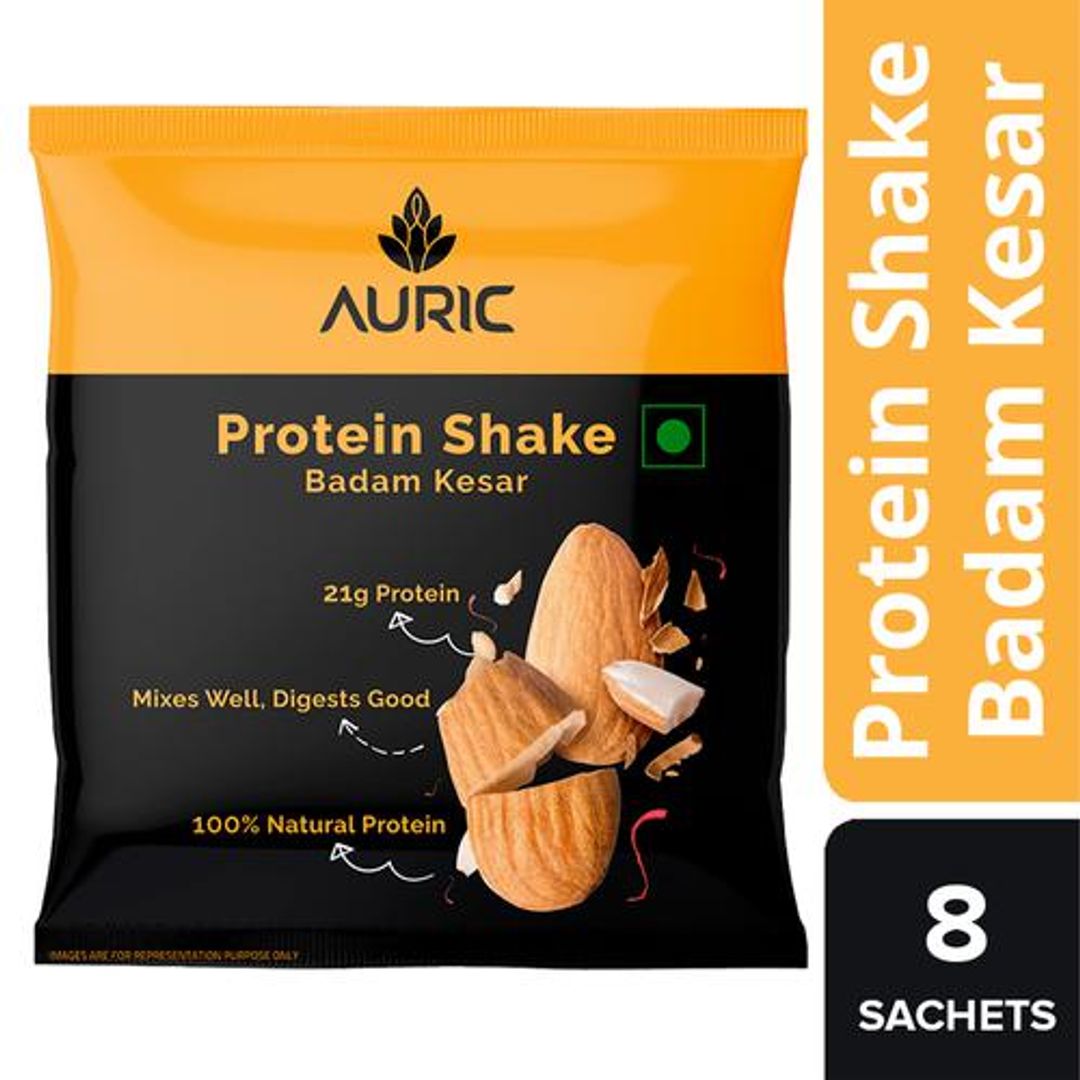 Auric Vegan Protein Powder For Men & Women - Kesar Badam Flavour, 36 g (8 Sachets)