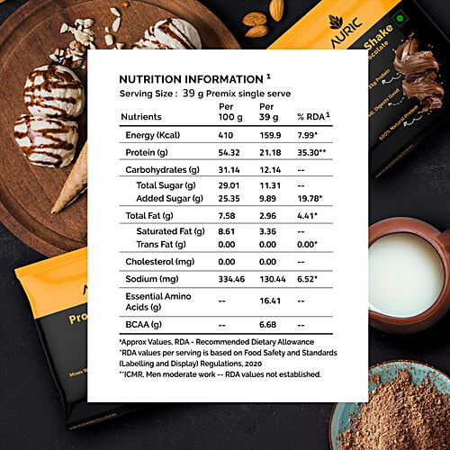 Auric Vegan Protein Powder For Men & Women - Dark Chocolate Flavour, 39 g (8 Sachets) 