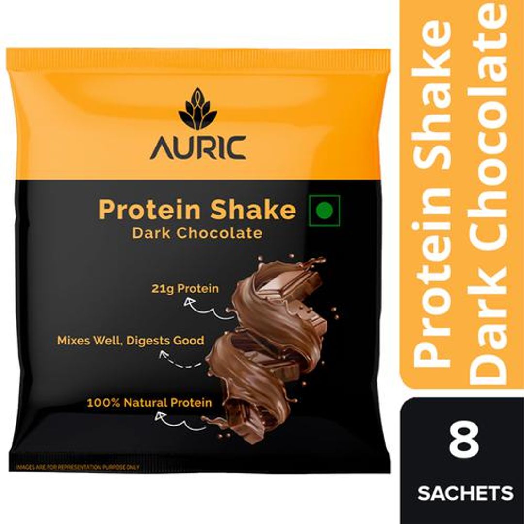 Auric Vegan Protein Powder For Men & Women - Dark Chocolate Flavour, 39 g (8 Sachets)