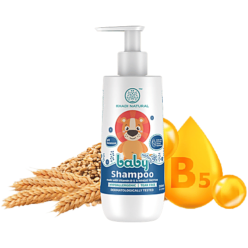 Khadi Natural Baby Shampoo - With Vitamin B-5 & Wheat Protein, Tear Free, SLS & Paraben Free, For 0-5 Years, 200 ml  