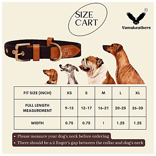 Vama Leathers Dog Cotton Collar - Eco-Friendly, Sweat Free, Fits 20-25" x 1.25", Cocoa Brown, 1 pc