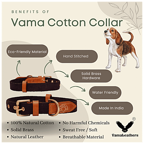 Vama Leathers Dog Cotton Collar - Eco-Friendly, Sweat Free, Fits 16-21" X 1", Cocoa Brown, 1 pc  