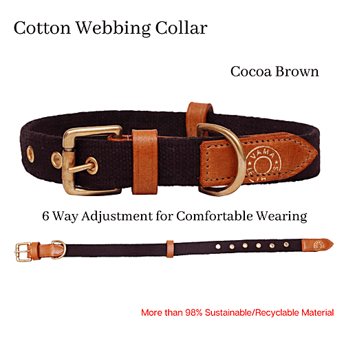 Vama Leathers Dog Cotton Collar - Eco-Friendly, Sweat Free, Fits 16-21" X 1", Cocoa Brown, 1 pc  