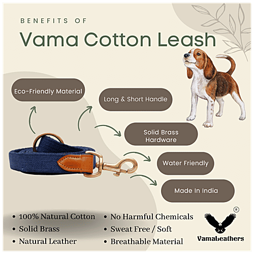 Vama Leathers Cotton Leash - Long & Short Handle, For Giant & Extra Large Dogs, Electric Blue, 1 pc