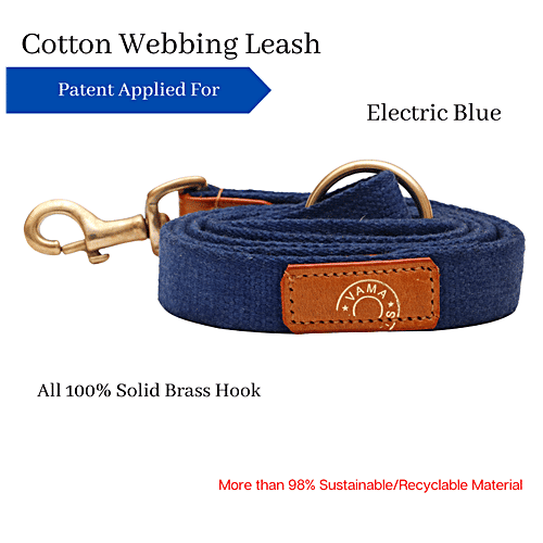 Vama Leathers Cotton Leash - Long & Short Handle, For Giant & Extra Large Dogs, Electric Blue, 1 pc