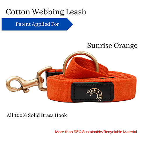 Vama Leathers Cotton Leash - Long & Short Handle, For Giant & Extra Large Dogs, Sunrise Orange, 1 pc