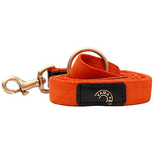 Vama Leathers Cotton Leash - Long & Short Handle, For Giant & Extra Large Dogs, Sunrise Orange, 1 pc