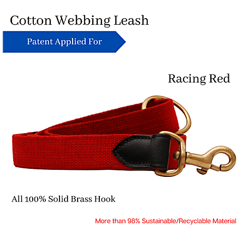 Vama Leathers Cotton Leash - Long & Short Handle, For Giant & Extra Large Dogs, Racing Red, 1 pc