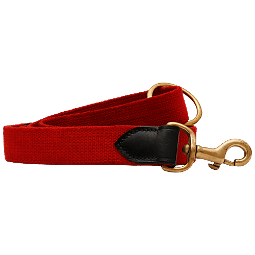 Vama Leathers Cotton Leash - Long & Short Handle, For Giant & Extra Large Dogs, Racing Red, 1 pc