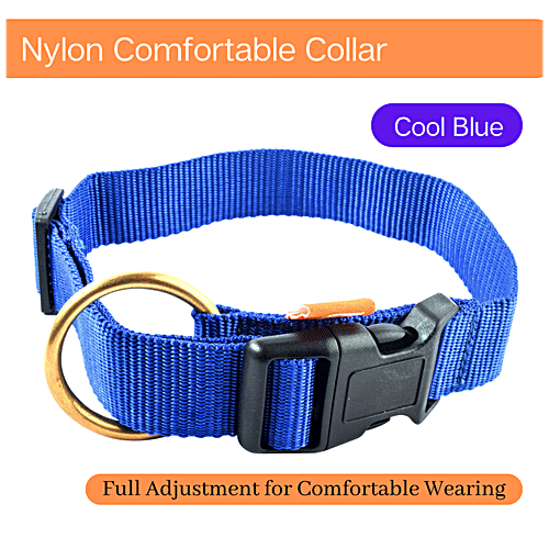Vama Leathers Nylon Collar - Soft, Durable, For Cats, Puppy & Small Dogs, Fits 31-43 cm, Cool Blue, 1 pc  