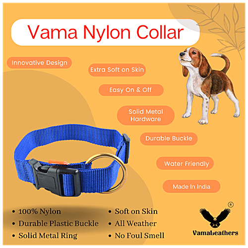 Vama Leathers Nylon Collar - Soft, Durable, For Cats, Puppy & Small Dogs, Fits 31-43 cm, Cool Blue, 1 pc  
