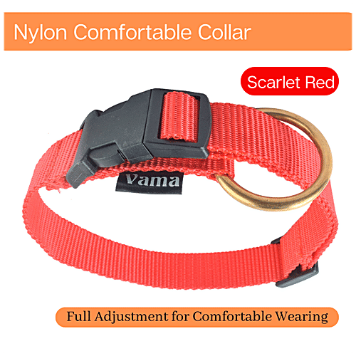 Vama Leathers Nylon Collar - Soft, Durable, For Medium & Large Dogs, Fits 41-53 cm, Scarlet Red, 1 pc  