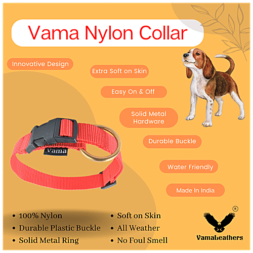 Vama Leathers Nylon Collar - Soft, Durable, For Medium & Large Dogs, Fits 41-53 cm, Scarlet Red, 1 pc  