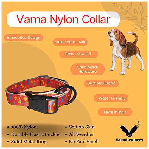 Vama Leathers Nylon Collar - Soft, Durable, For Medium & Large Dogs, Fits 41-53 cm, Printed, 1 pc  