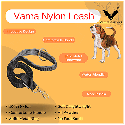 Vama Leathers Nylon Leash - Durable, For Large & XL Dogs, 3 cm x 152 cm, Midnight Black, 1 pc  