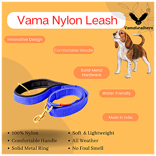 Vama Leathers Nylon Leash - Durable, For Large & Medium Dogs, 3 cm X 152 cm, Electric Blue, 1 pc  