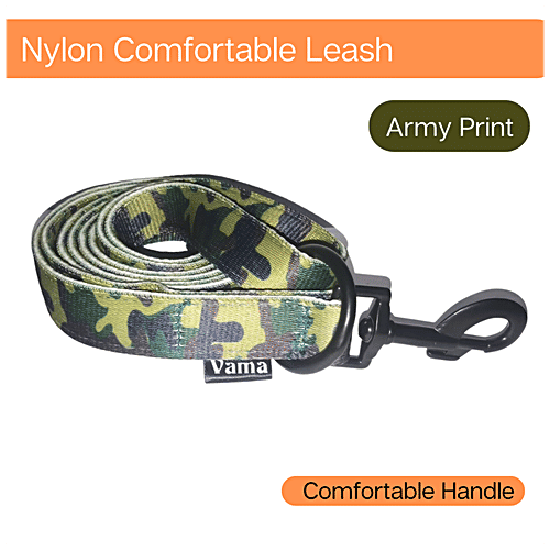 Vama Leathers Nylon Leash - Durable, For Cat, Puppy & Small Dogs, 2 cm X 152 cm, Army Green, 1 pc  