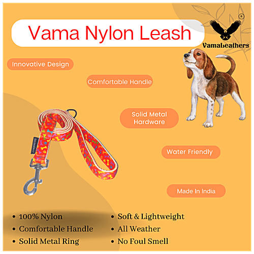 Vama Leathers Nylon Leash - Durable, For Large & XL Dogs, 3 cm x 152 cm, Bone Printed, 1 pc  