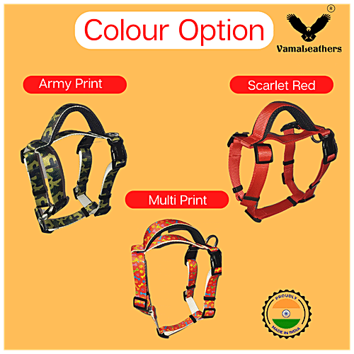 Vama Leathers Sure-Fit Nylon Harness - 5 Way Adjustable, For Puppy, Small & Medium Dogs, Army Print, 1 pc  