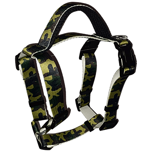 Vama Leathers Sure-Fit Nylon Harness - 5 Way Adjustable, For Puppy, Small & Medium Dogs, Army Print, 1 pc  