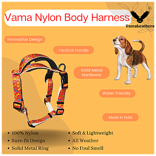 Vama Leathers Sure-Fit Nylon Harness - 5 Way Adjustable, For Large & XL Dogs, Bone Printed, 1 pc  