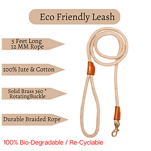 Vama Leathers Eco-Friendly Leash - Cotton & Jute, Brass Hook, For All Dog Breeds, 5 Feet, 12 mm, 1 pc  
