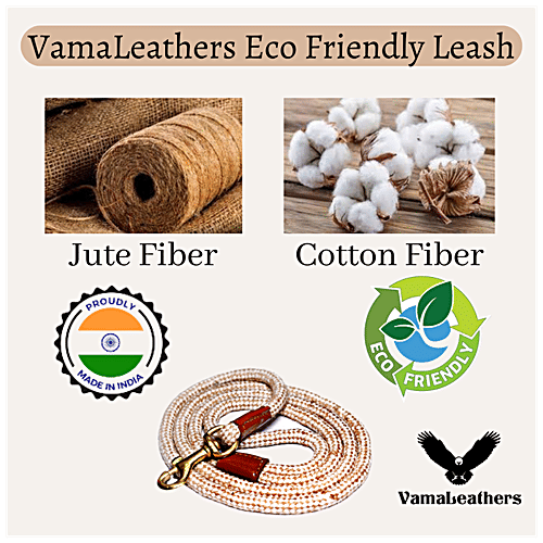 Vama Leathers Eco-Friendly Leash - Cotton & Jute, Brass Hook, For All Dog Breeds, 5 Feet, 12 mm, 1 pc  