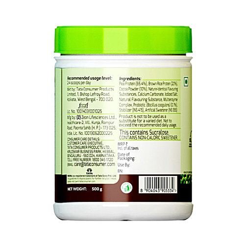 Tata GoFit Plant Protein Powder - Rich Chocolate Flavour For Women, Gut-Friendly Probiotics, 500 g (20 Serves) 