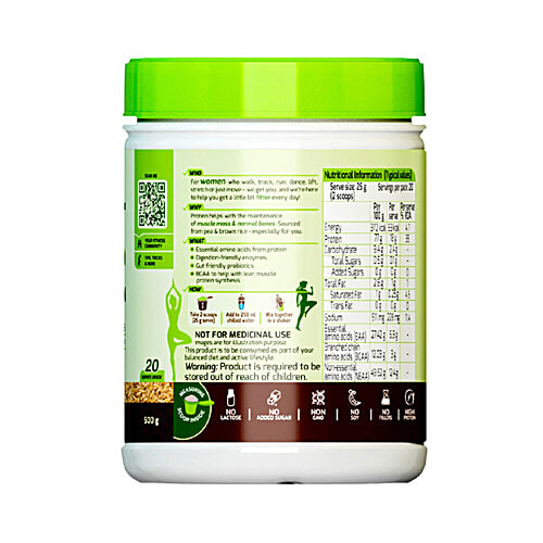Tata GoFit Plant Protein Powder - Rich Chocolate Flavour For Women, Gut-Friendly Probiotics, 500 g (20 Serves) 