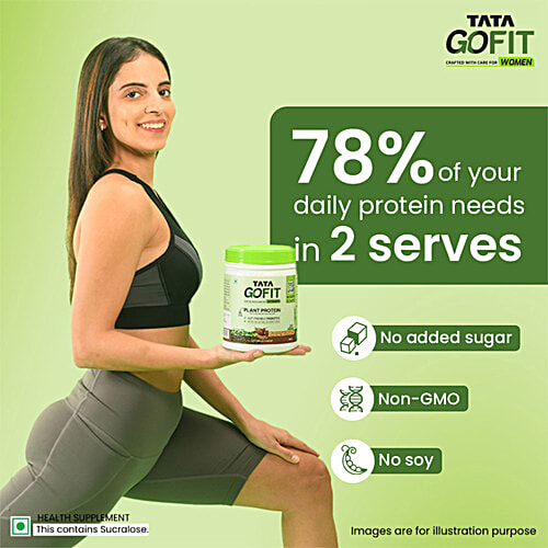 Tata GoFit Plant Protein Powder - Rich Chocolate Flavour For Women, Gut-Friendly Probiotics, 500 g (20 Serves) 