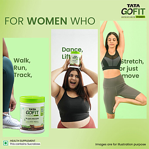 Tata GoFit Plant Protein Powder - Rich Chocolate Flavour For Women, Gut-Friendly Probiotics, 500 g (20 Serves) 
