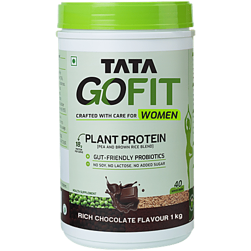 Tata GoFit Plant Protein Powder - Rich Chocolate Flavour For Women, Gut-Friendly Probiotics, 1 kg (40 Serves) 