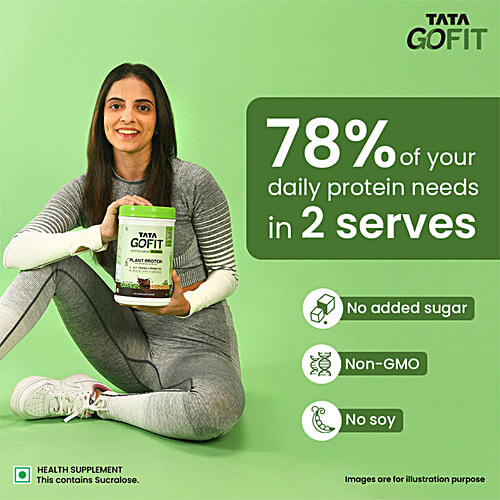 Tata GoFit Plant Protein Powder - Cafe Mocha Flavour For Women, Gut-Friendly Probiotics, 1 kg (40 Serves) 