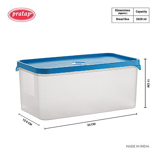 Pratap Half Time Bread Container - Small, High Quality Plastic, Assorted Colour Lid, Airtight, 2.62 L
