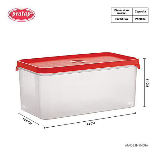 Pratap Half Time Bread Container - Small, High Quality Plastic, Assorted Colour Lid, Airtight, 2.62 L