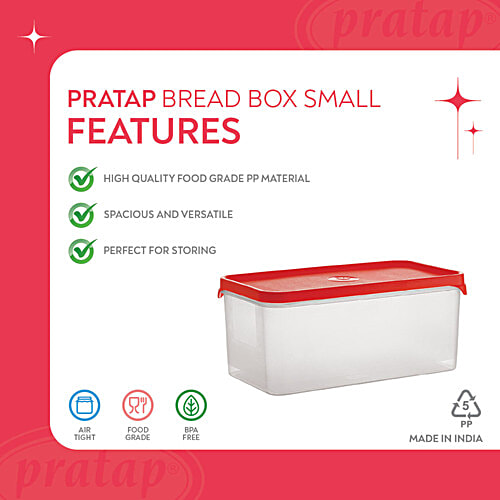 Pratap Half Time Bread Container - Small, High Quality Plastic, Assorted Colour Lid, Airtight, 2.62 L