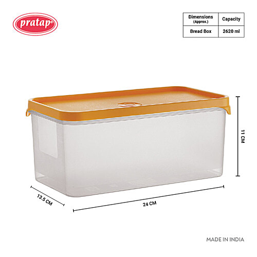 Pratap Half Time Bread Container - Small, High Quality Plastic, Assorted Colour Lid, Airtight, 2.62 L