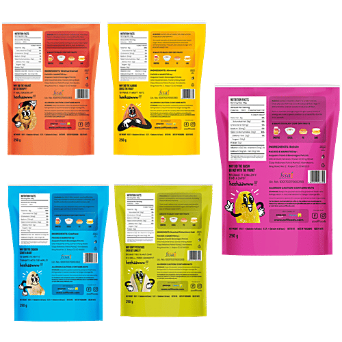 Zoff Dry Fruit Combo - Walnuts, Cashews, Almonds, Raisins, Pistachios, 250 g (Pack of 5) 