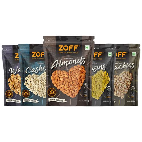 Zoff Dry Fruit Combo – Walnuts, Cashews, Almonds, Raisins, Pistachios, Boosts Energy, 1.250 kg