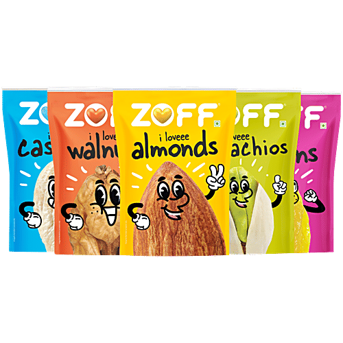 Zoff Dry Fruit Combo - Walnuts, Cashews, Almonds, Raisins, Pistachios, 250 g (Pack of 5) 