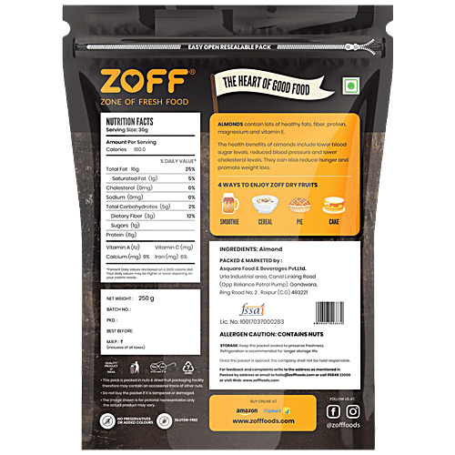 Buy Zoff Almonds Rich In Fiber & Protein, Regulates Blood Pressure