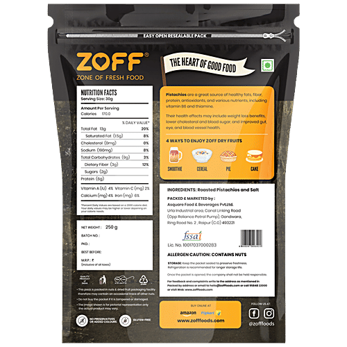 Buy Zoff Roasted Pistachios Rich In Fiber, Regulates Blood Sugar
