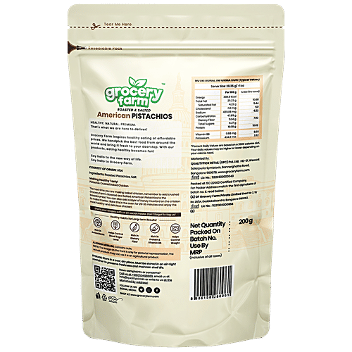 Grocery Farm American Pistachios - Roasted & Salted, Natural, Premium, No Additives, 200 g  